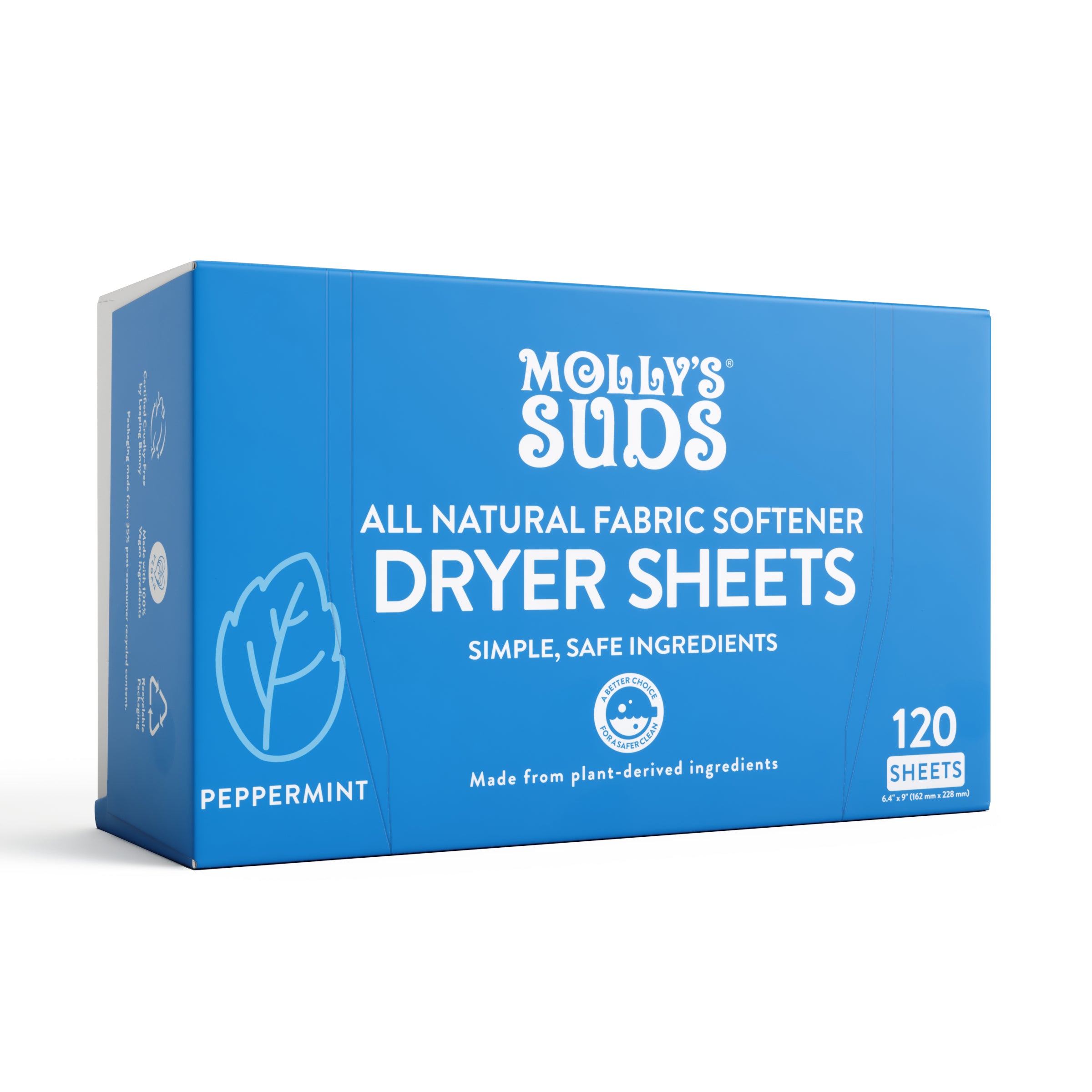 Molly's Suds Fabric Softener Dryer Sheets, Peppermint 120 Sheets