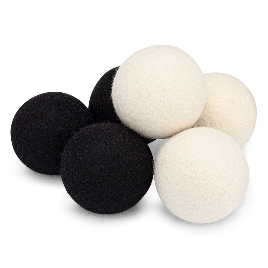 6 Pack Wool Dryer Balls | Mixed (3 Natural/ 3 Black)