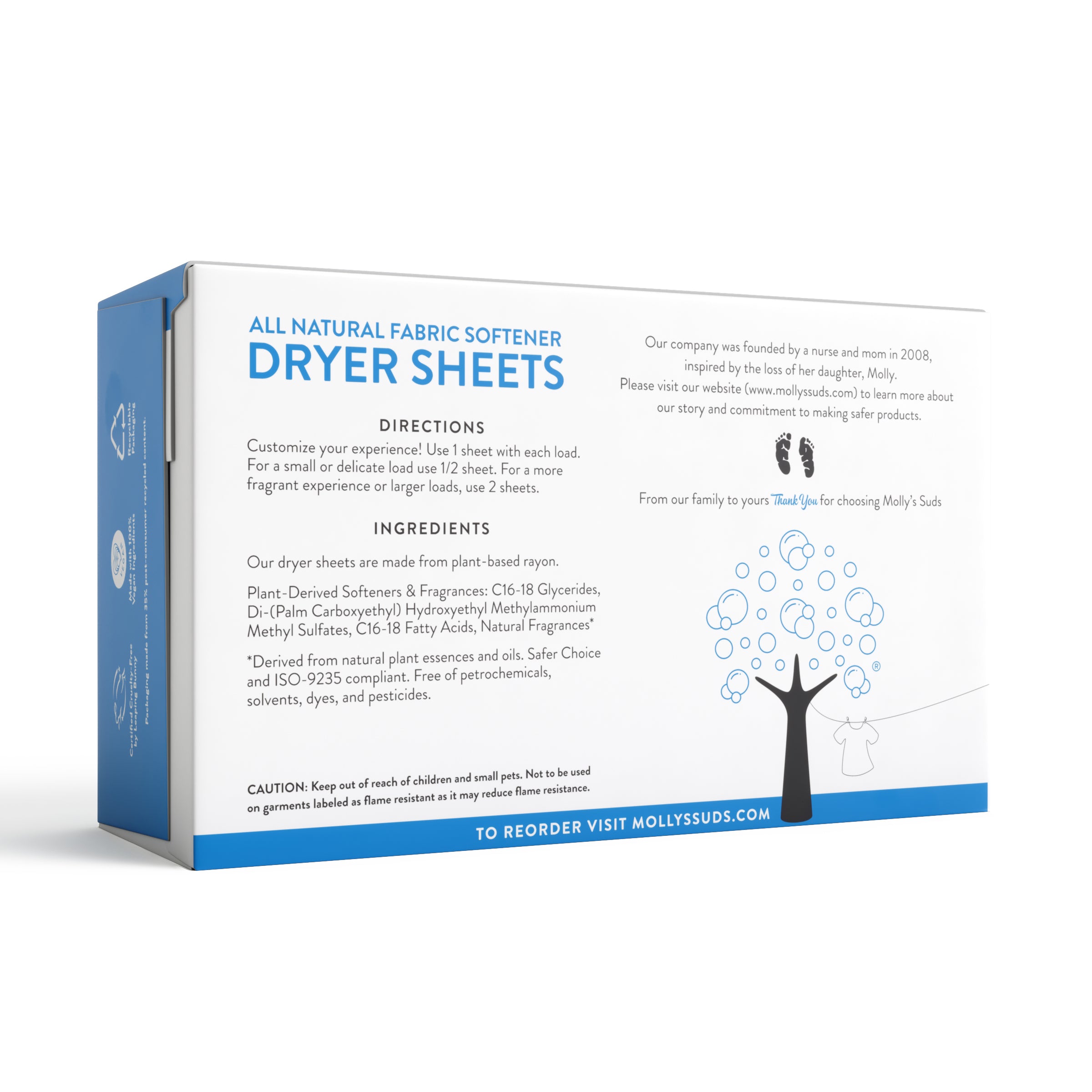 PlantBased Fabric Softener Dryer Sheets Molly’s Suds